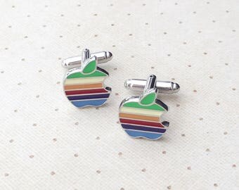 Apple Cufflinks Rainbow Smart Phone Cuff Links in Silver