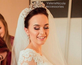 Bridal Crown Earrings Wedding crown Crystal tiara Crystal wedding tiara Crystal headpiece Crystal tiara Bridal tiara Wedding earrings