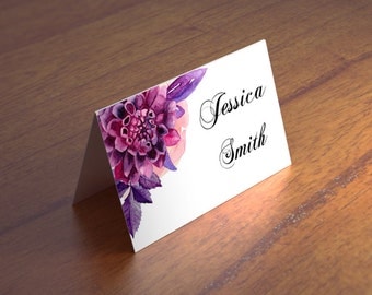 Purple place cards wedding Printable name cards template Floral wedding seating cards Flowers escort cards Lavender table cards 1W125