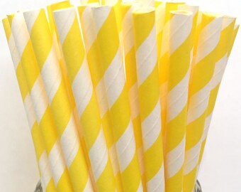 2.85 US Shipping -Yellow Stripe Paper Straws - Yellow Stripe Straws- Cake Pop Sticks