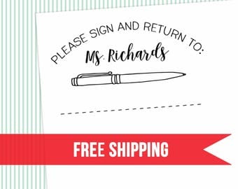 Custom Teacher Stamp-Sign and Return-School/Classroom Library Stamp-Book Stamp-Teacher Gift-Self Inking-Personalized Stamp