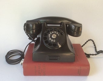Vintage rotary phone. Black bakelite phone. Ericsson phone. Antique telephone. Black Dial phone Classic desk phone Mid century modern