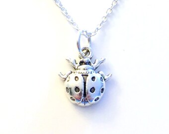 Lady Bug Jewelry, Ladybug Necklace Gift for Little Girl Boy Son Grandson Nephew Insect Animal Silver charm present Short Long Chain Sterling