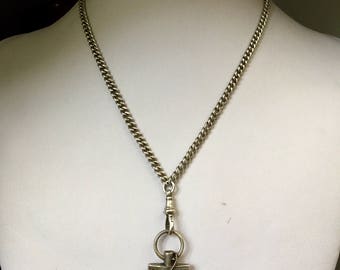 Antique Victorian sterling silver & agate fouled anchor pendant on a sterling silver watch chain necklace, Love Token, Jewelry, Jewellery