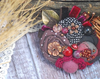 Burgundy corsage Red flower brooch Flower brooch Brooch badge wool pin Vintage Floral Brooch Chanel Brooch Brooch Pin Clothing