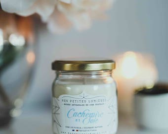 CACHEMIRE ET SOIE- Bougie parfumée en cire de soja - en pot à couvercle