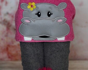 Girl Hippo Hooded Towel - Toddler Towel - Kids Bath Towel - Towel Wrap - Beach Towel for Kids - Animal Towel -Character Towel- READY TO SHIP