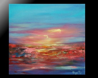 Art abstract acrylic painting on canvas Gifts for her Gift for sister Positive wall art Sky blue gift for wife gift Pink abstract painting