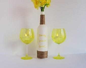 Faith Family Friends Wine Bottle Set, Twine Wrapped, Wine Bottle Decor, Country Decor, Rustic Decor, Rustic Style, Wine Bottle Set