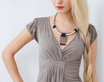 Statement necklace Boho style Rope necklace Bib necklace Linen necklace Unique handmade jewelry Ethnic necklace Rope jewellery