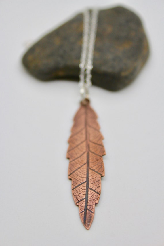 Copper leaf pendant copper leaf necklace botanical necklace