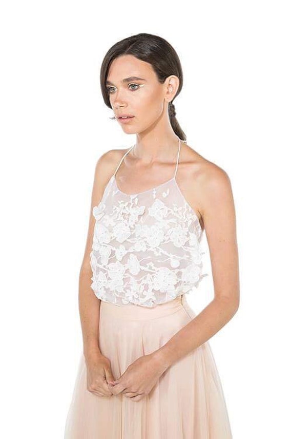 Lace wedding top \/ Bridal Separates \/ sheer lace wedding top