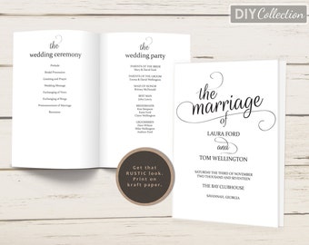 Folded Wedding Program Template, Printable Wedding Program, Kraft Wedding Programs, Editable Template #GD_WP116