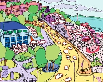 Bournemouth 15x10" Poster Print, Colourful, Town, Summer, Beach, Seaside