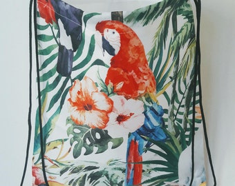 Hit Bag Perroquet | sac à dos avec lanières | 33 x 40 cm | Summer 2017 | sac de plage | Cabas imprimé recto | vacances, sport, ville
