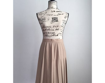 Vintage Pleated Skirt, 1970s Pleated Skirt, Neutral Knee Length Skirt