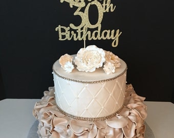 ANY NAME & NUMBER Gold Glitter 30th Birthday Cake Topper, 30 and Fabulous Birthday, Customized Birthday Topper