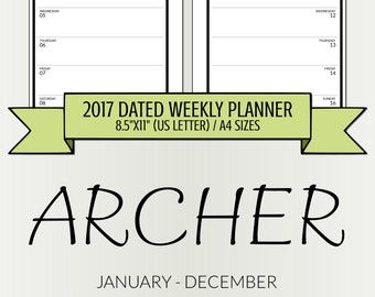 Dated Weekly Planner 2017 Inserts – Letter (8.5x11) and A4 Sizes – Archer Style