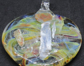 Heady Glass Pendant ~Orange Kyanite & Blue Kyanite Crystals/ Infused Hand Blown Glass Necklace~