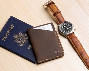 Ultra slim leather card holder / minimalist wallet - A-SLIM - Raw Tan - Ninja - Card case - Card wallet - Front Pocket Wallet - Micro