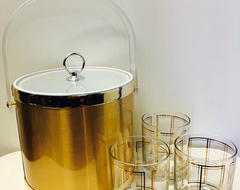 Gold Ice Bucket / Vintage / Retro / Mad Men Mid Century / Bar #383