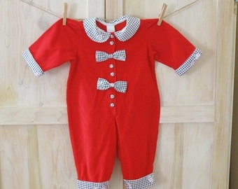 Reborn Baby Clothes, Reborn Toddler Outfit Reborn Girl, Vintage Red Corduroy Christmas Romper 12 Months, Baby Toddler Clown Costume Outfit
