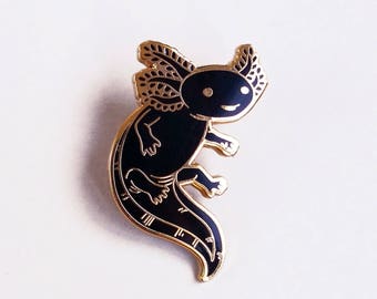 Axolotl Hard Enamel Pin - Gold and Black - Lapel Pin Cloisonné Badge