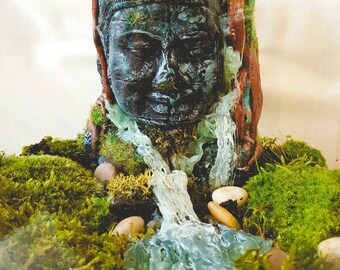 Large Terrarium, D.I.Y Terrarium kit, Buddha, Living moss Terrarium, Waterfall terrarium, wedding favour, Buddha Terrarium kit,Buddha statue