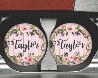 Personalized Car Coasters - Sandstone Coaster - Personalized Sandstone Car Coaster - Coasters - Car Accessories - Watercolor Flowers