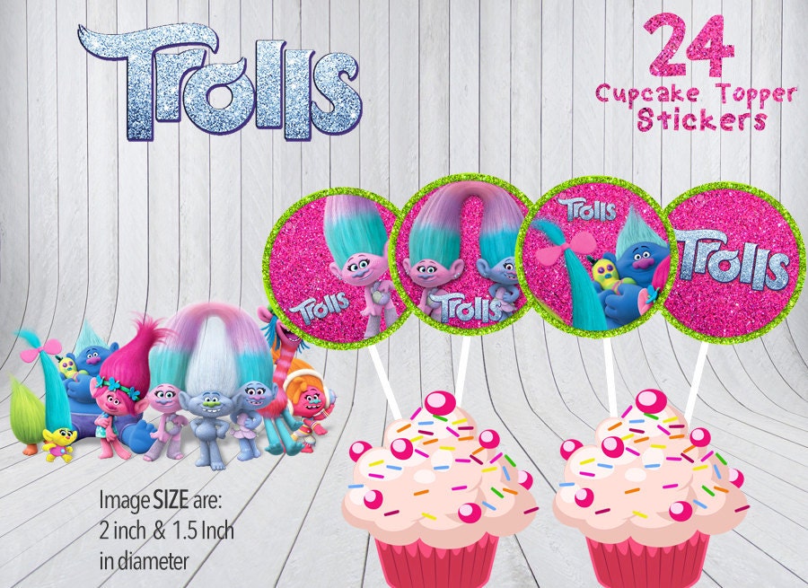 Trolls Cupcake Topper Stickers Birthday Party Decor