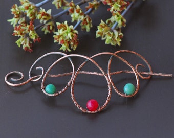 Hair Slide Hair Pin Hair Stick Copper Shawl pin Shawl Pin Copper Wire quartz agate Hair Sticks Hair Clip Women's Accessories Hammered Copper