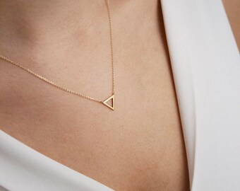 Gold Triangle Necklace, 14k Gold Necklace, Yellow Gold, Gold Triangle, Simple Necklace, Minimalist Jewelry, Gift For Her, Geometric Necklace