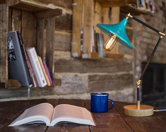 Gramophone Desk Lamp - Edison Bulb - Petroleum Blue - FREE SHIPPING