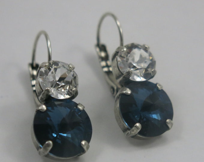 Sapphire blue jewelry, Swarovski® Crysta in Montana blue dangle drop rivoli crystal lever-back earrings. Party earrings, gift for her.