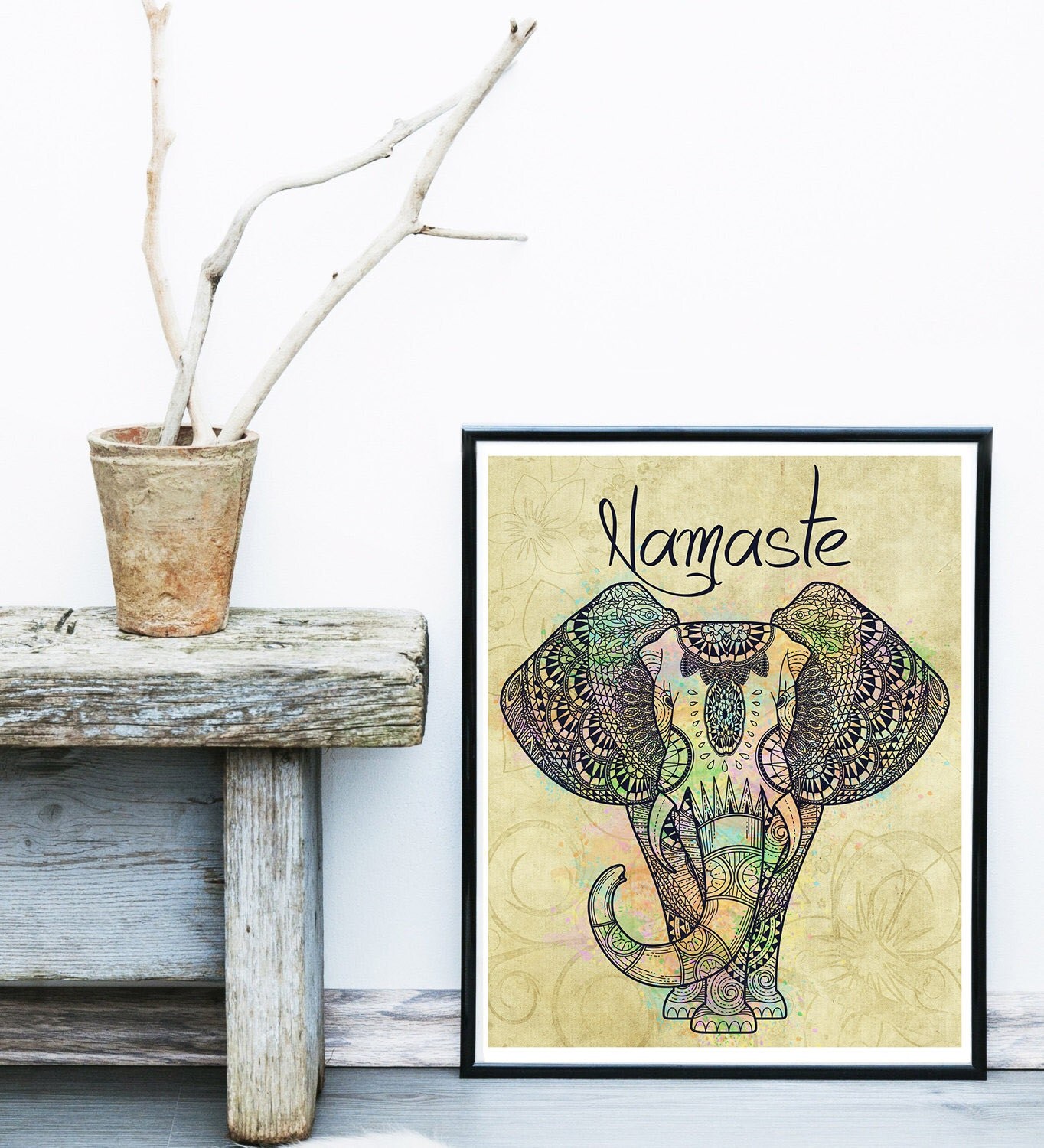 Boho Elephant Art Print Namaste Wall Art Spiritual by MSdesignart