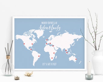Wedding Gift, Personalized Map Art, Push Pin World Map Poster, Custom Map Art, Personalized World Map Wall Art, Gift for Couple Push Pin Map