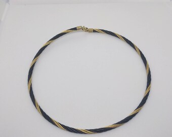 Vintage Twisted Metal Choker, Vintage Necklace, Black Gold Choker, Black Choker, Rope Choker, Twisted Rope Chain, Vintage Choker, 1980s