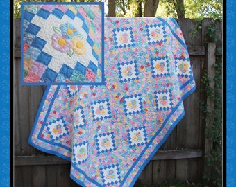 Postage Stamp Posies, a quilt pattern in FOUR sizes by Darlene Zimmerman 1930s era pattern