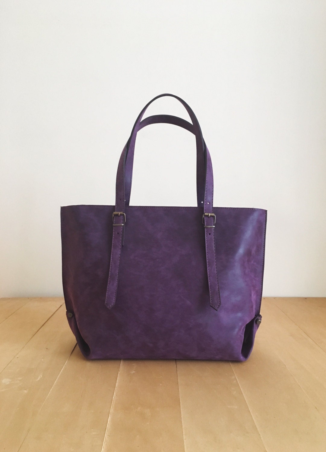 Faux Leather Purple Tote Bag Vegan Handbag Water Resistant