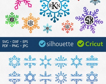 Snowflake Svg Snowflake Monogram Svg Christmas Frame Svg Initial Border Svg Cut Designs for Cricut Snowflake Dxf Silhouette Cuttable Image