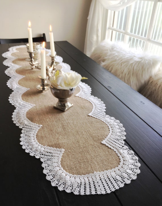 Burlap Table Runner with Doilies Burlap Coffee Table Cover