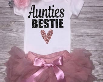 Auntie's Bestie | Baby Girl Outfit | Glitter Bodysuit | Baby Girl Clothing | Baby Shower Gift | Auntie's Princess | Gift From Aunt