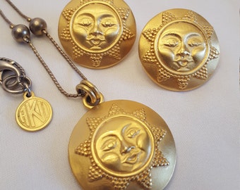Vintage ANNE KLEIN Sun Face Necklace and Earring Set
