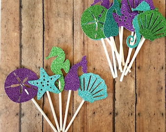 Under the Sea Cupcake Toppers, Mermaid Cake Toppers, Mermaid Birthday Party Decorations, Under the Sea Baby Shower, Little Mermaid Party