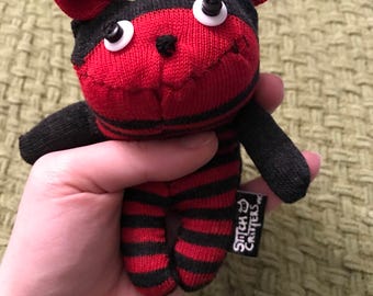 Handmade Mini Stripey Red & Grey Sock Bear