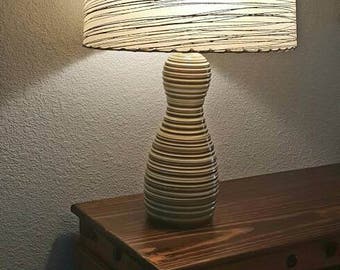 MCM Mid Century Table Lamp~ 50's 60' 70's ~ Beehive Shape ~ Vintage Bowling Pin Shape Ceramic Light ~ Leviton Electric ~ Fiberglass Shade