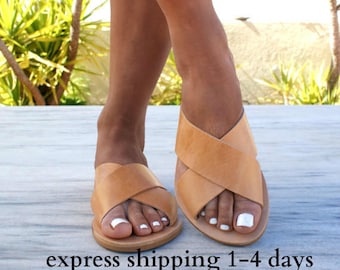ERIS sandals/ ancient Greek leather sandals/ slide sandals/ classic leather sandals/ handmade sandals/ summer sandals/ criss cross sandals