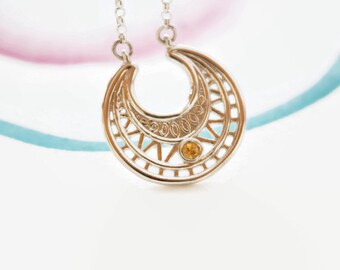 Bijou grossesse, pendentif lune, symbole de protection, amour maternel, argent massif, pierre de naissance