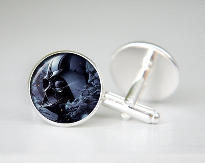 Star wars Darth Vader cufflinks, cool gifts for men, wedding silver plated Superheroes Star Wars jewelry black blue