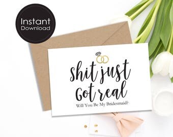 Bridesmaid Proposal Card,Will You Be My Bridesmaid Card, Funny Proposal Card, Printable Bridesmaid Card, Wedding Card, DIGITAL file 2 SIZES